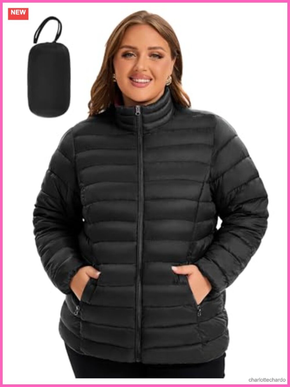 Plus Size Packable Puffer Jacket Stand Collar Lightweight Warm